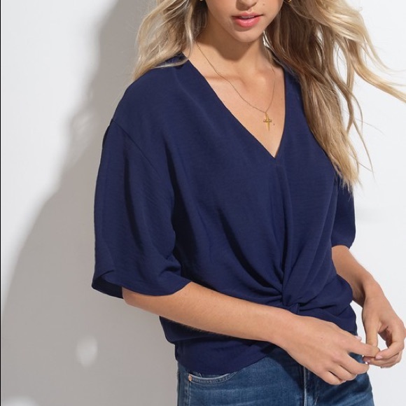 Navy blue twist front blouse - Picture 3 of 3